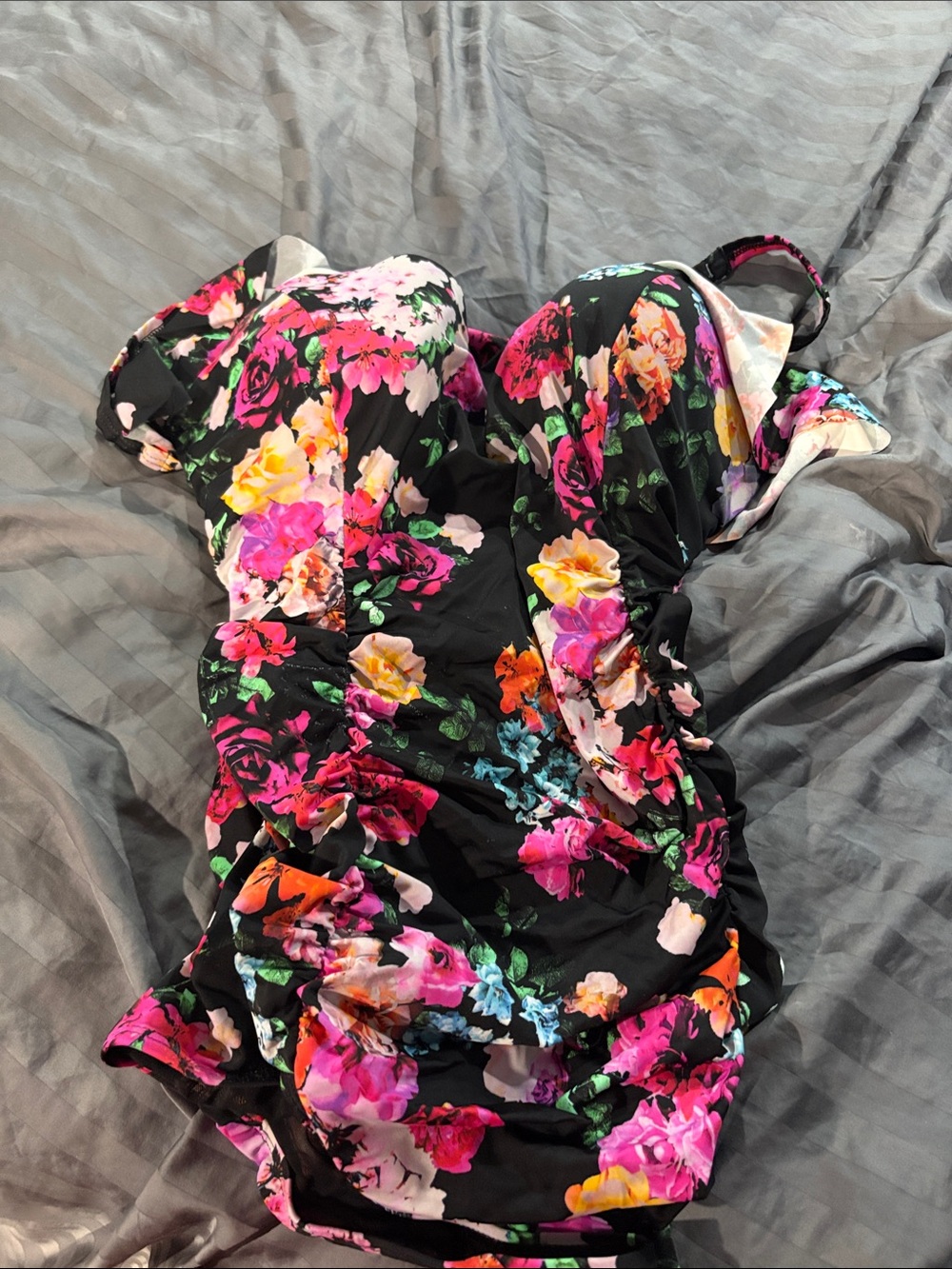 torrid Black Floral One-Piece Swimsuit with Pink & Yellow Blooms